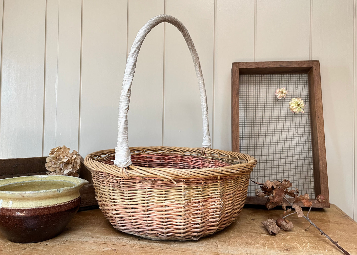 Weathered Wicker Foraging Basket