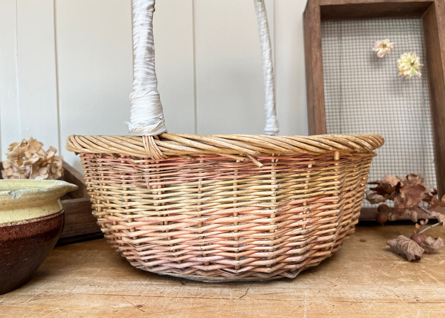 Weathered Wicker Foraging Basket