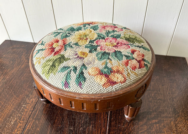 Round Embroidered Foot Stool