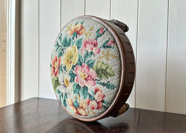 Round Embroidered Foot Stool