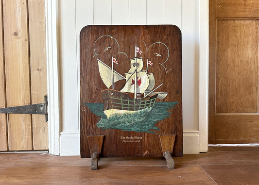 Painted Ship Wooden Fire Screen