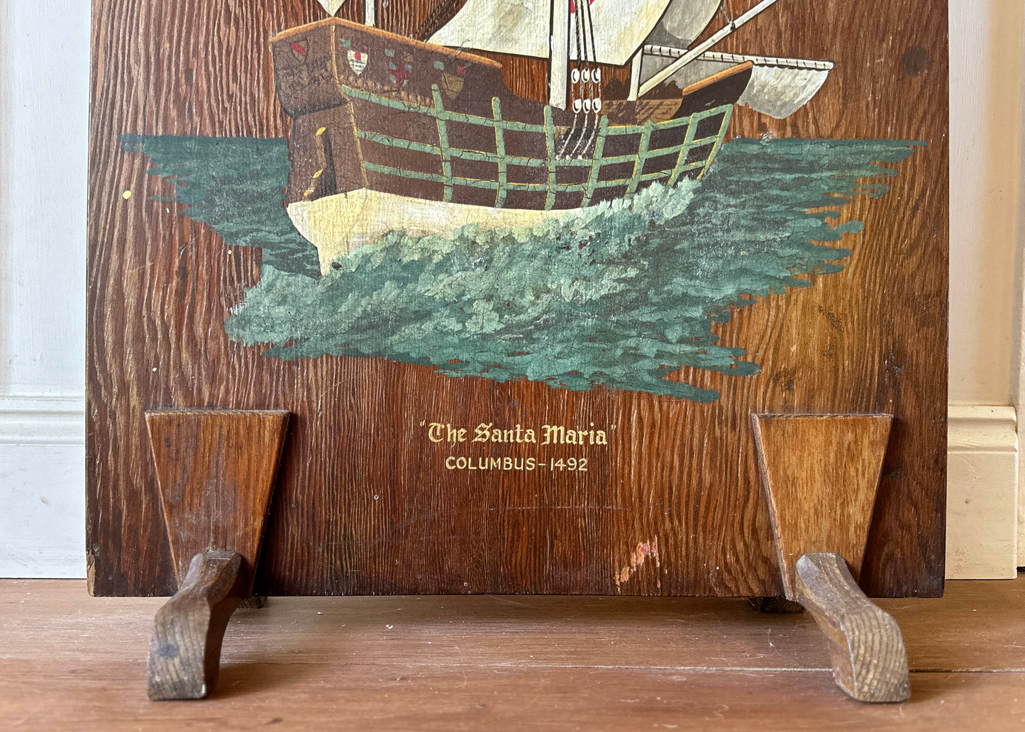 Painted Ship Wooden Fire Screen