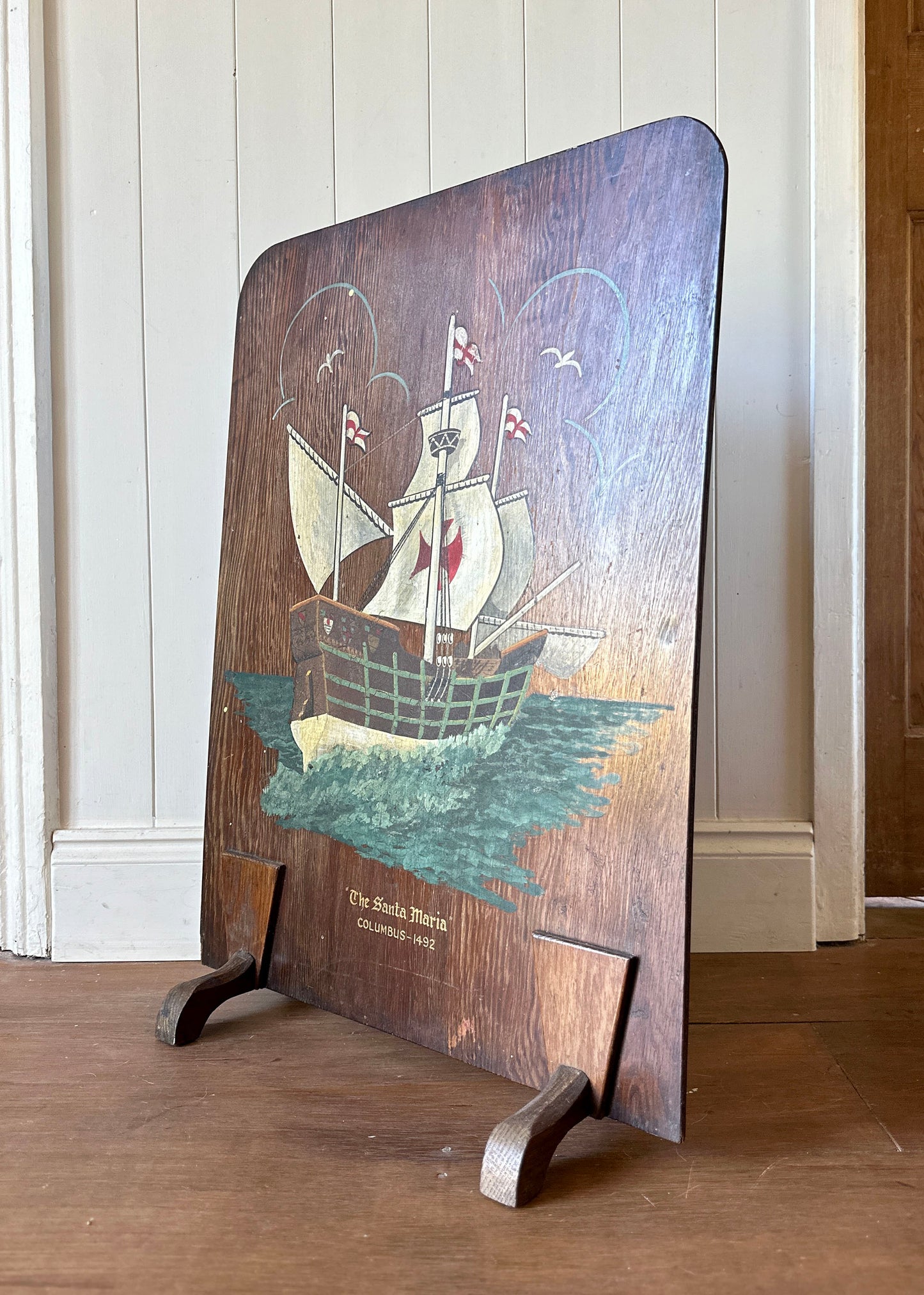 Painted Ship Wooden Fire Screen