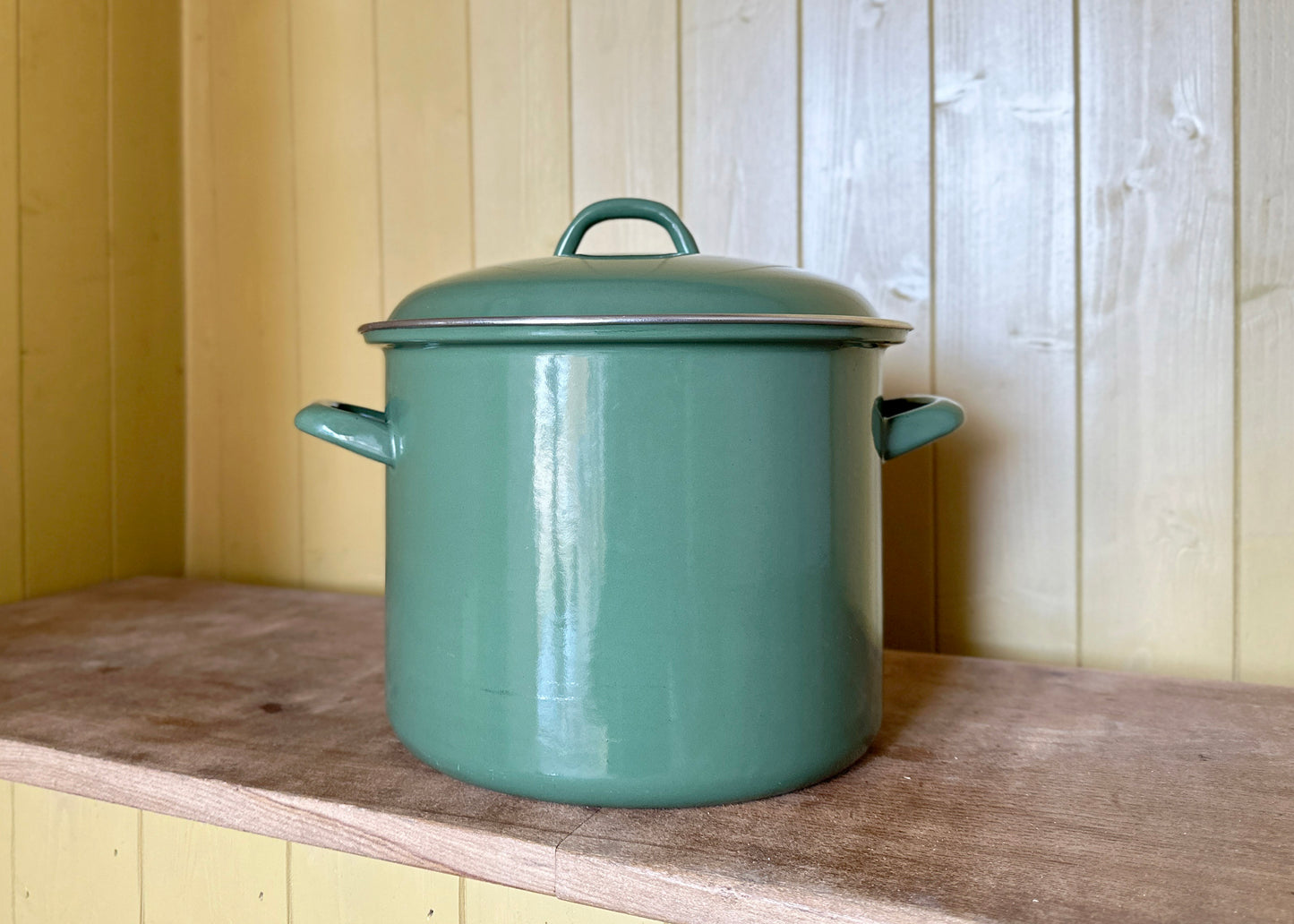 RESERVED- Green Enamel Pot