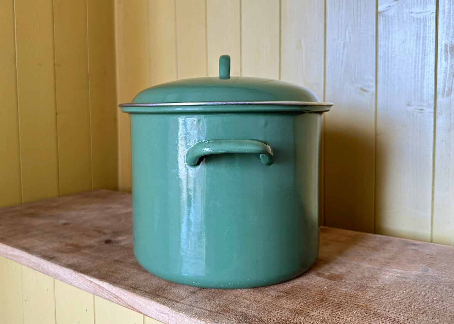 RESERVED- Green Enamel Pot