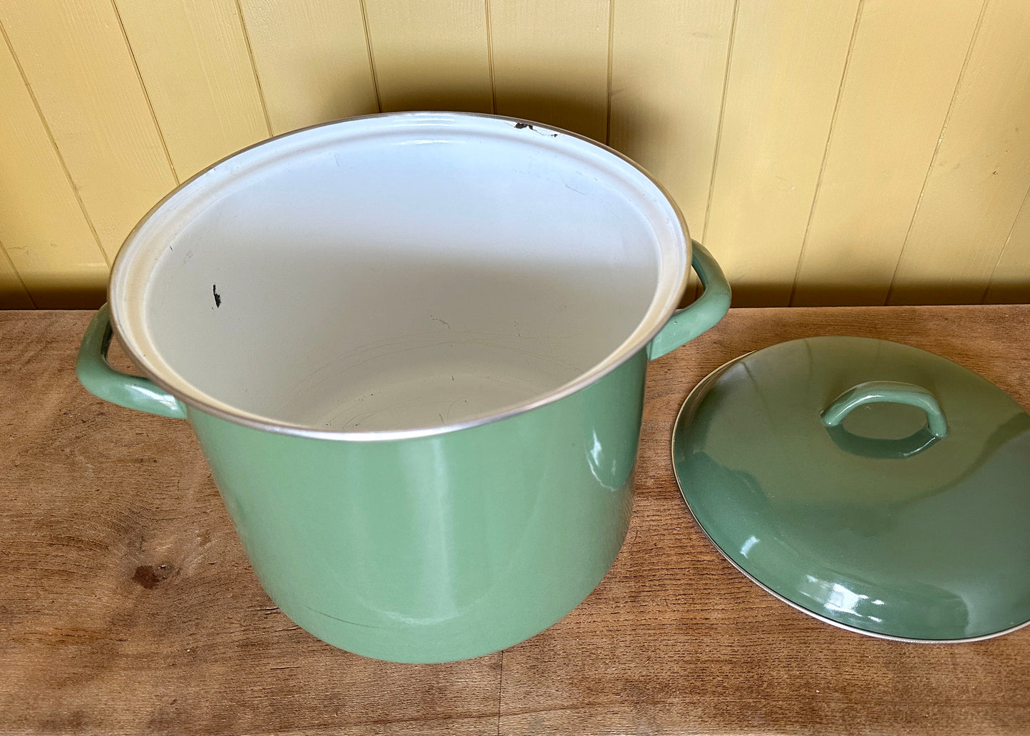 RESERVED- Green Enamel Pot