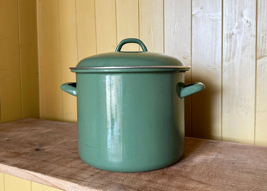 RESERVED- Green Enamel Pot