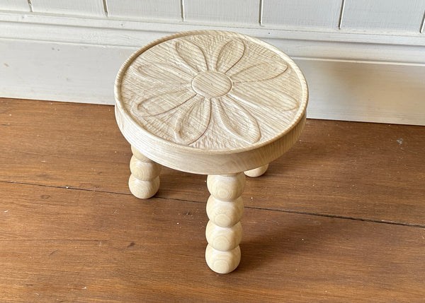 Carved Top Bobbin Stool - Made by Alan