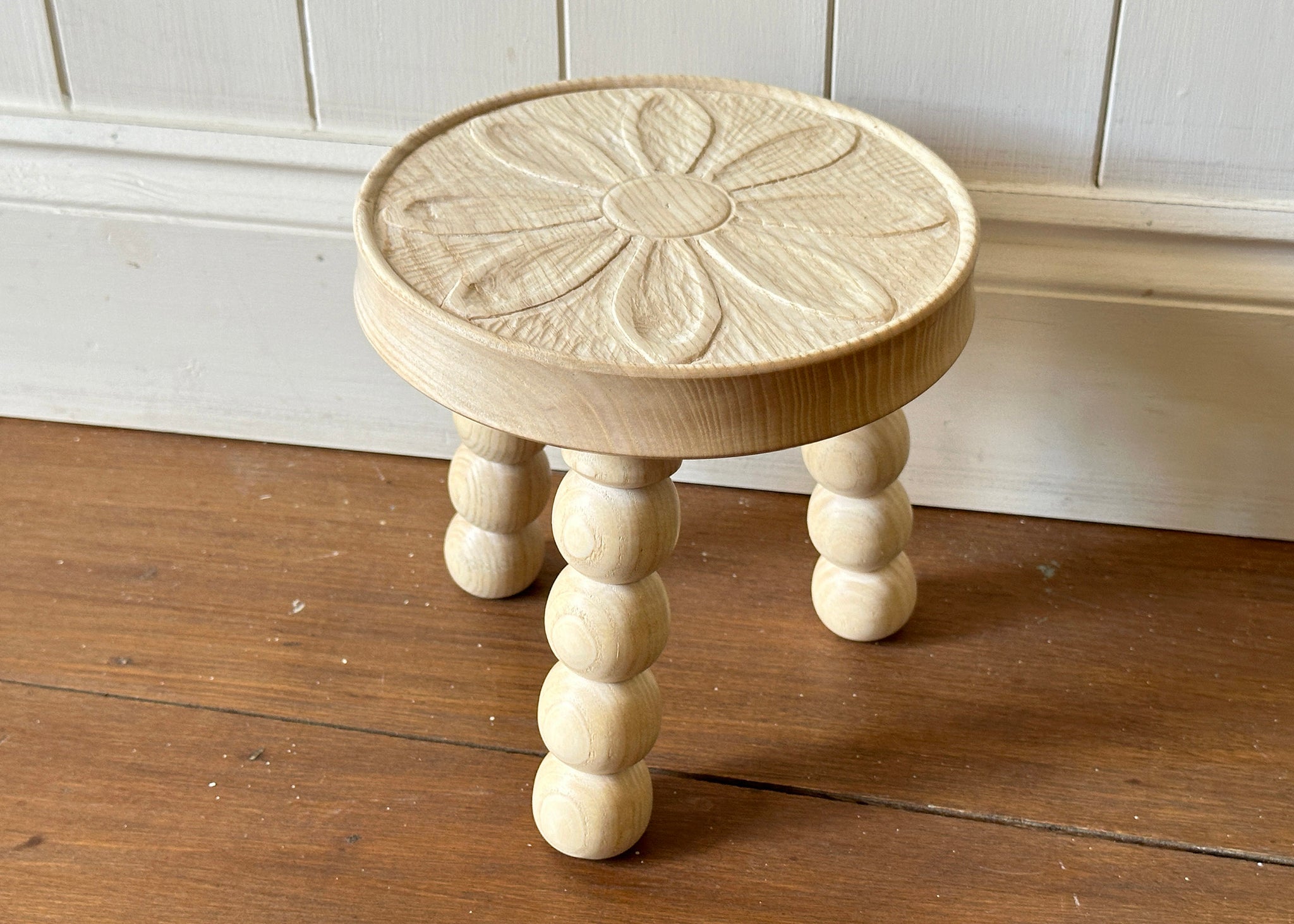 Carved Top Bobbin Stool - Made by Alan