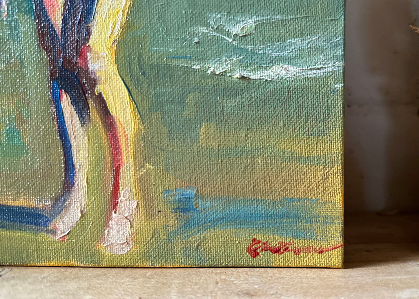 Girl on a Beach Signed Oil Painting