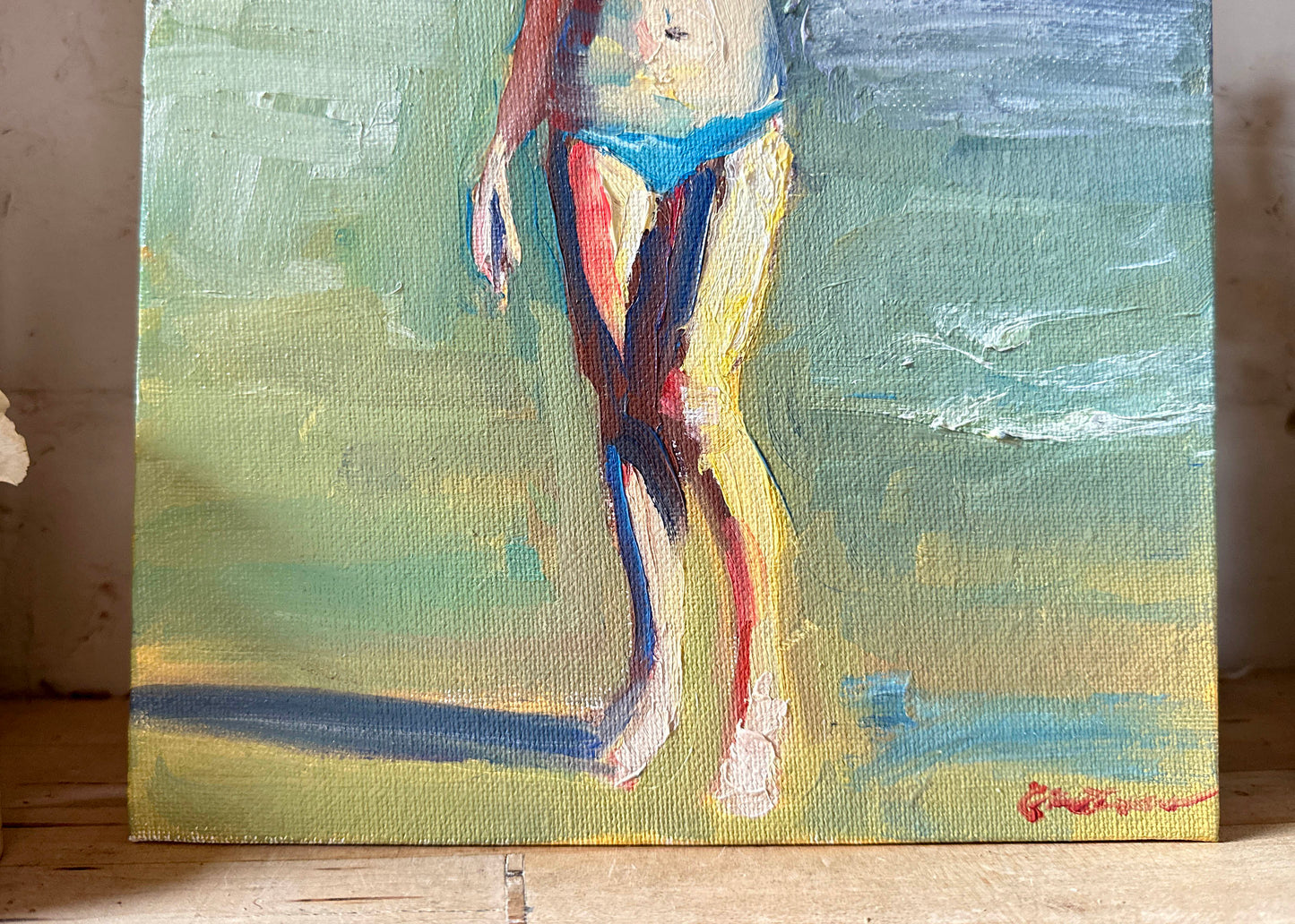 Girl on a Beach Signed Oil Painting