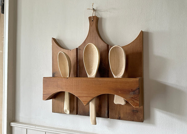 Carved Spoons in Hanging Rack