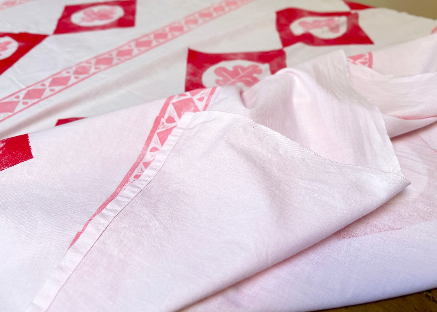 Pink Oak - Reclaimed Hand Printed Tablecloth