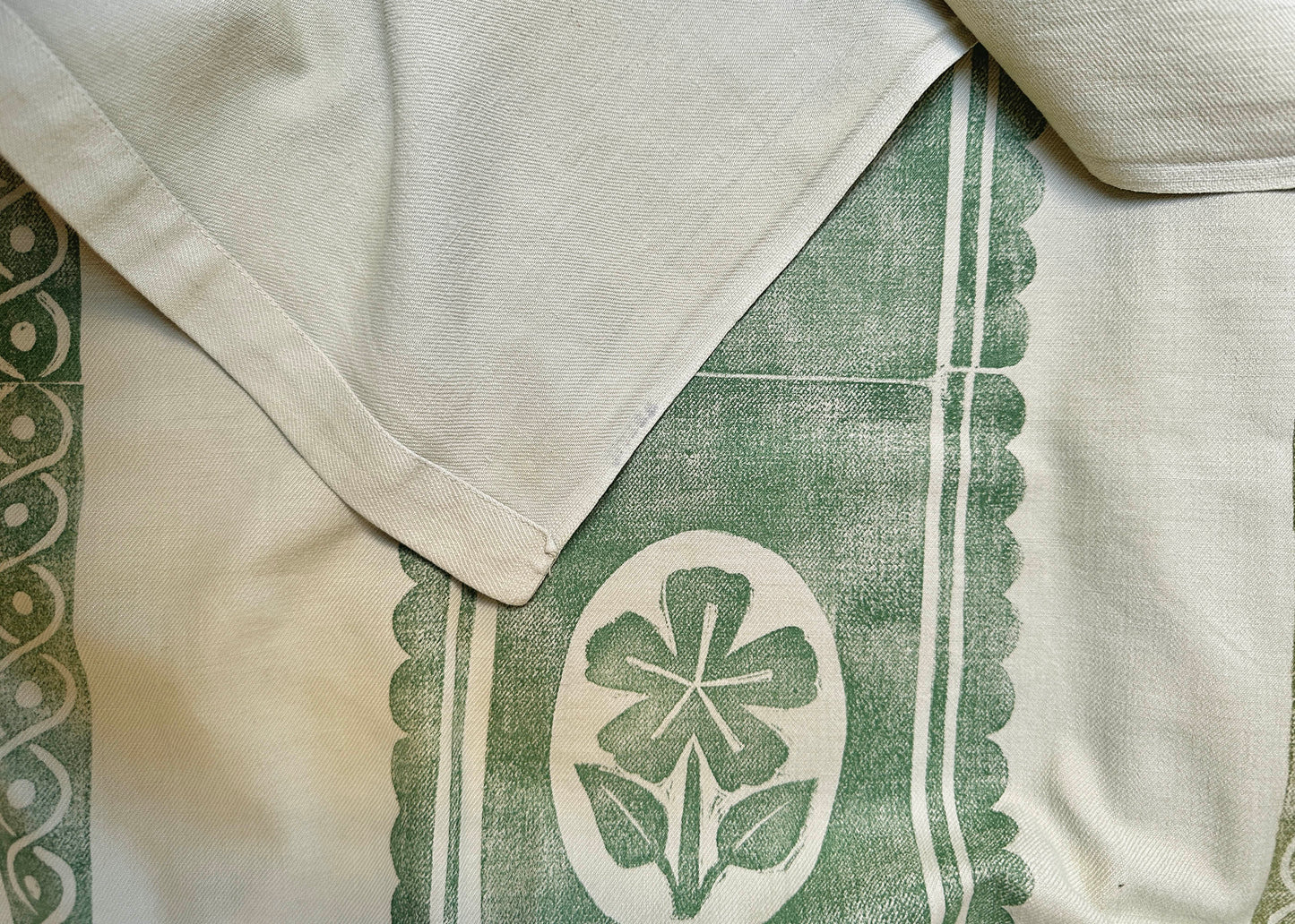 Green Pansy - Reclaimed Hand Printed Tablecloth