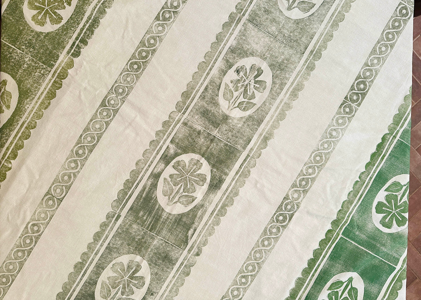 Green Pansy - Reclaimed Hand Printed Tablecloth