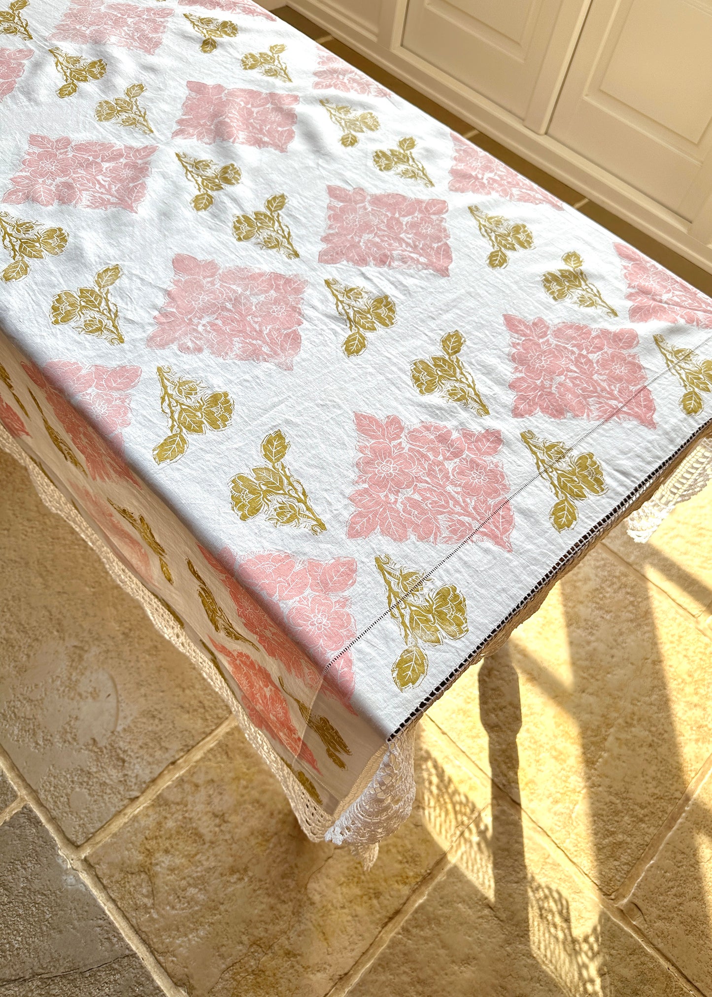 Wild Rose with Lace- Reworked Tablecloth