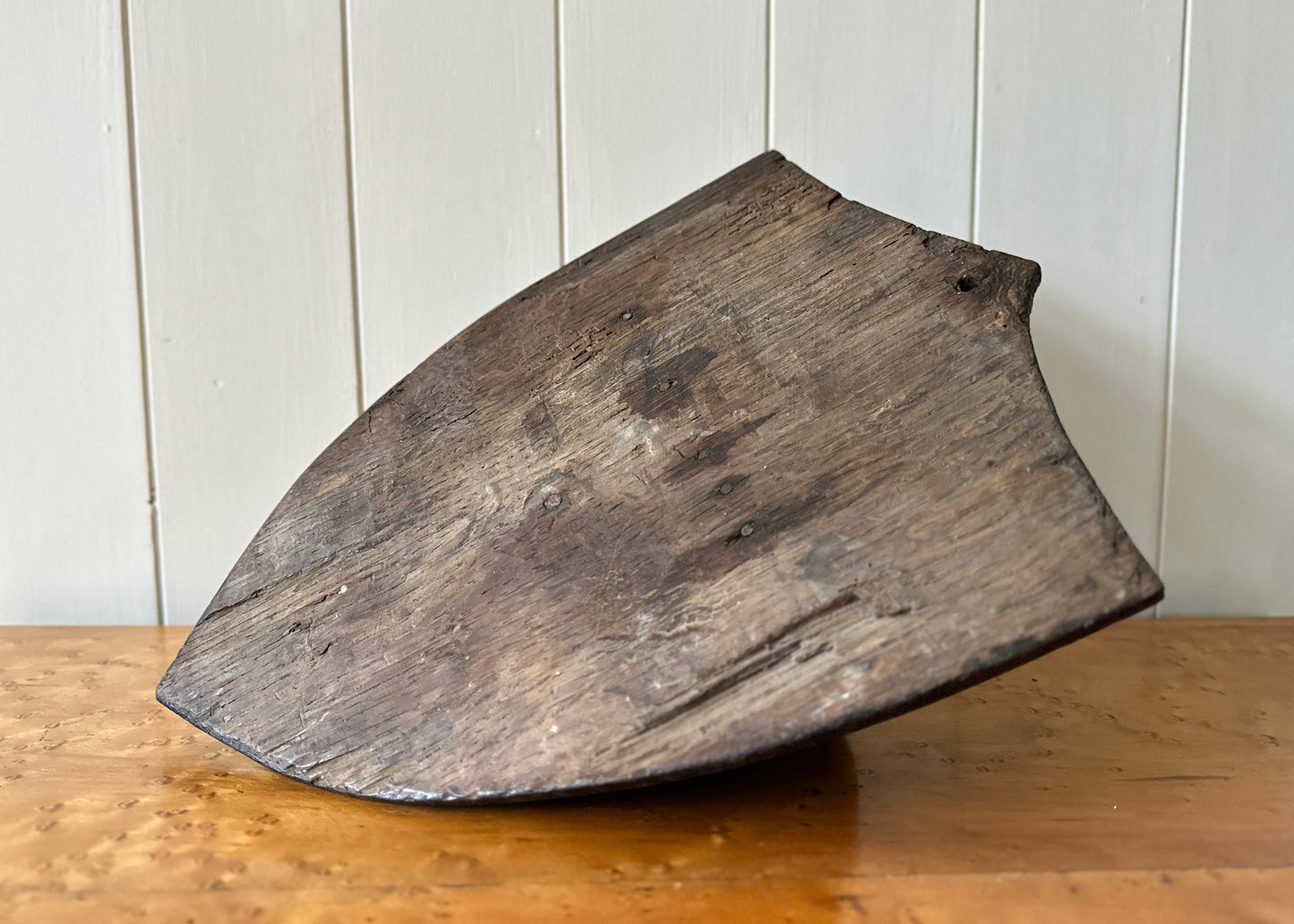 Antique Oak Shield Shelf, Church Salvage