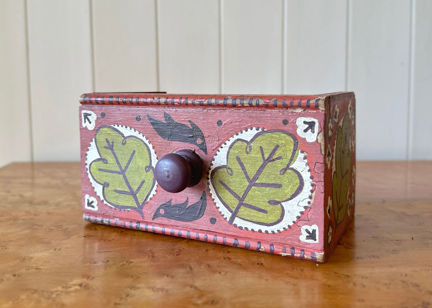 Oak Leaves - Painted Wooden Drawer