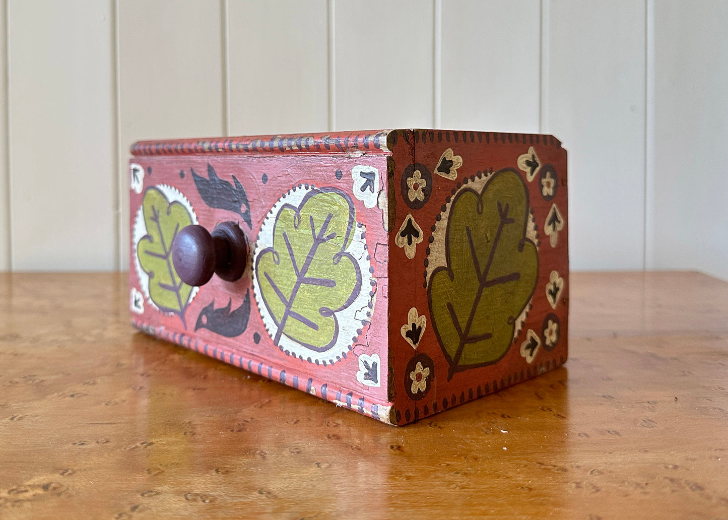 Oak Leaves - Painted Wooden Drawer