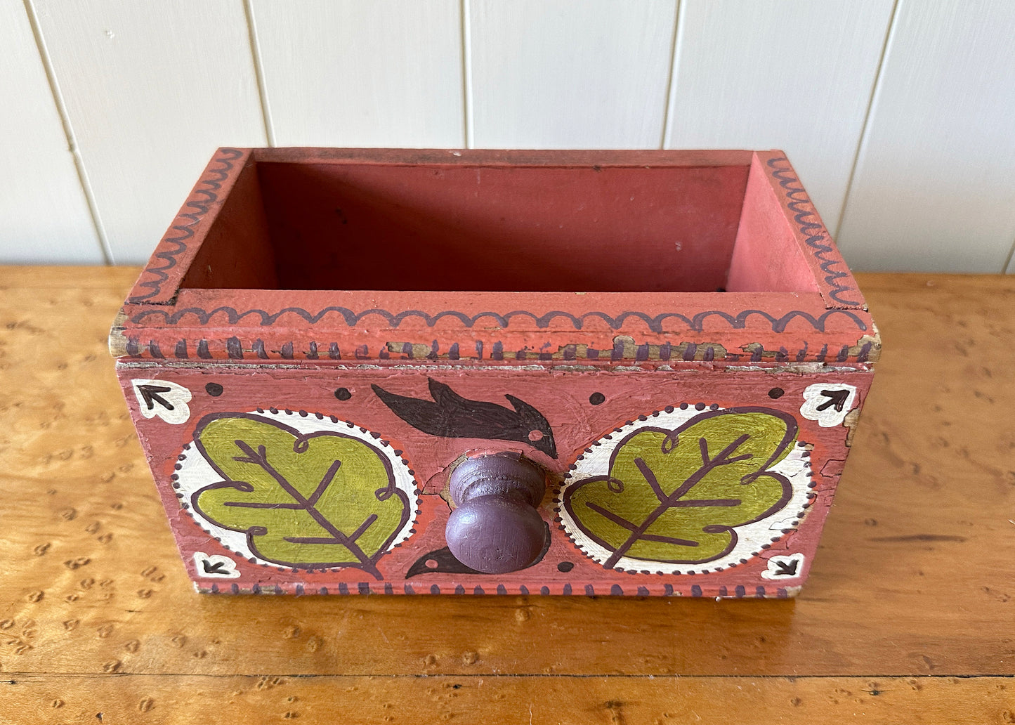 Oak Leaves - Painted Wooden Drawer