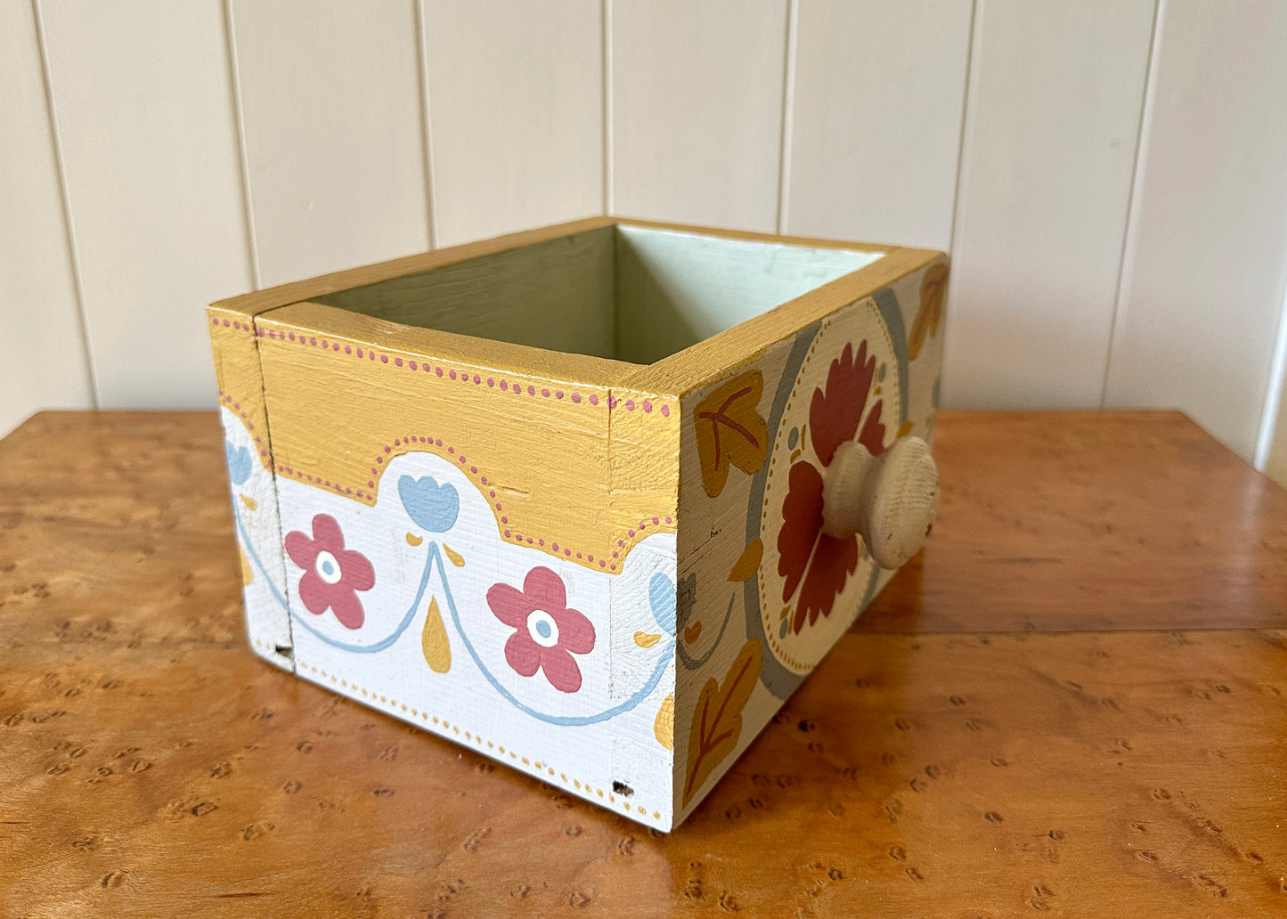 Red Flowers - Painted Wooden Drawer