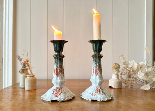 Pair of Limoges Porcelain Candlesticks