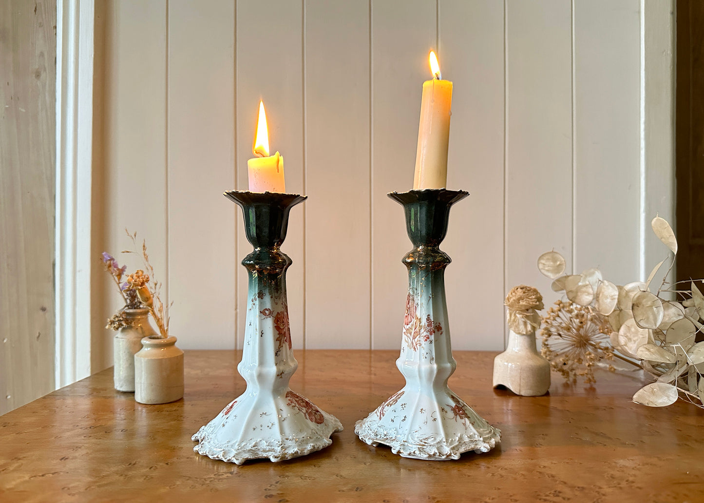 Pair of Limoges Porcelain Candlesticks