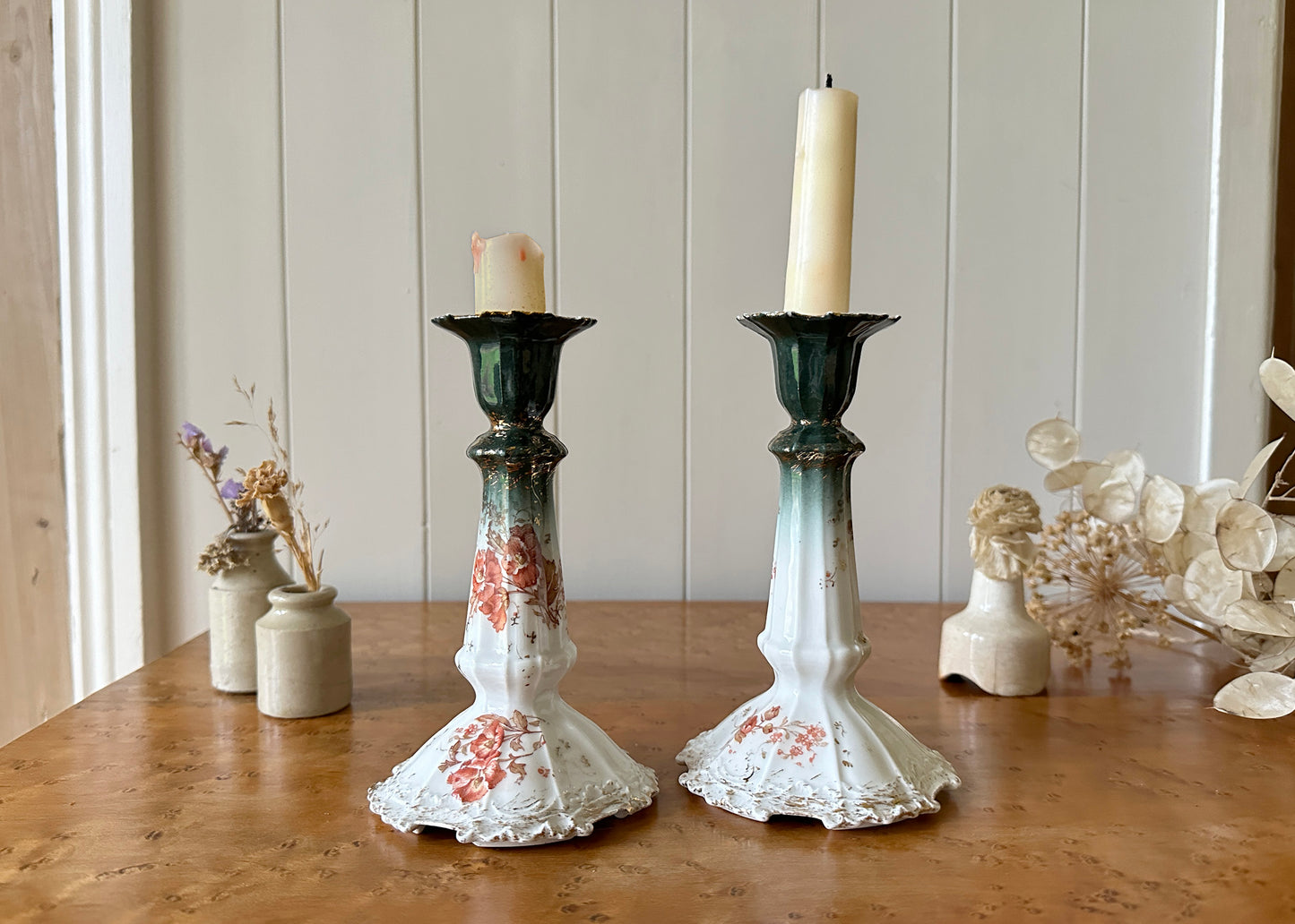 Pair of Limoges Porcelain Candlesticks