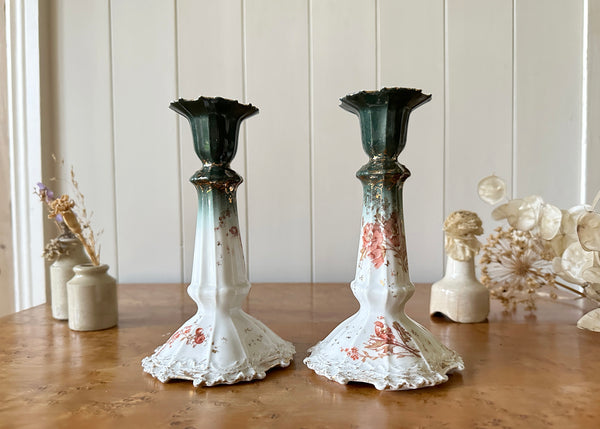 Pair of Limoges Porcelain Candlesticks