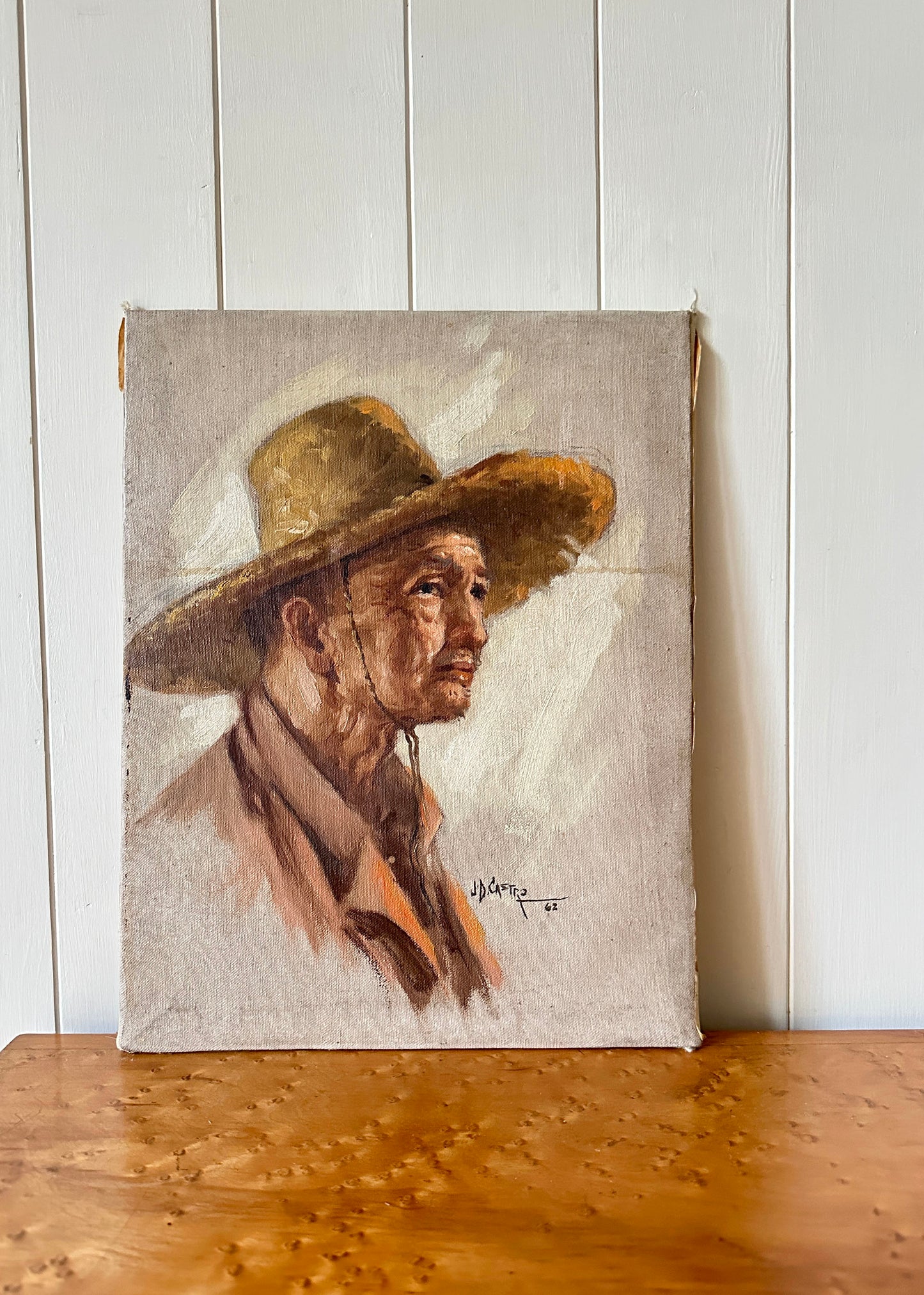 Signed J. D. Casto Study of an Old Man Painting