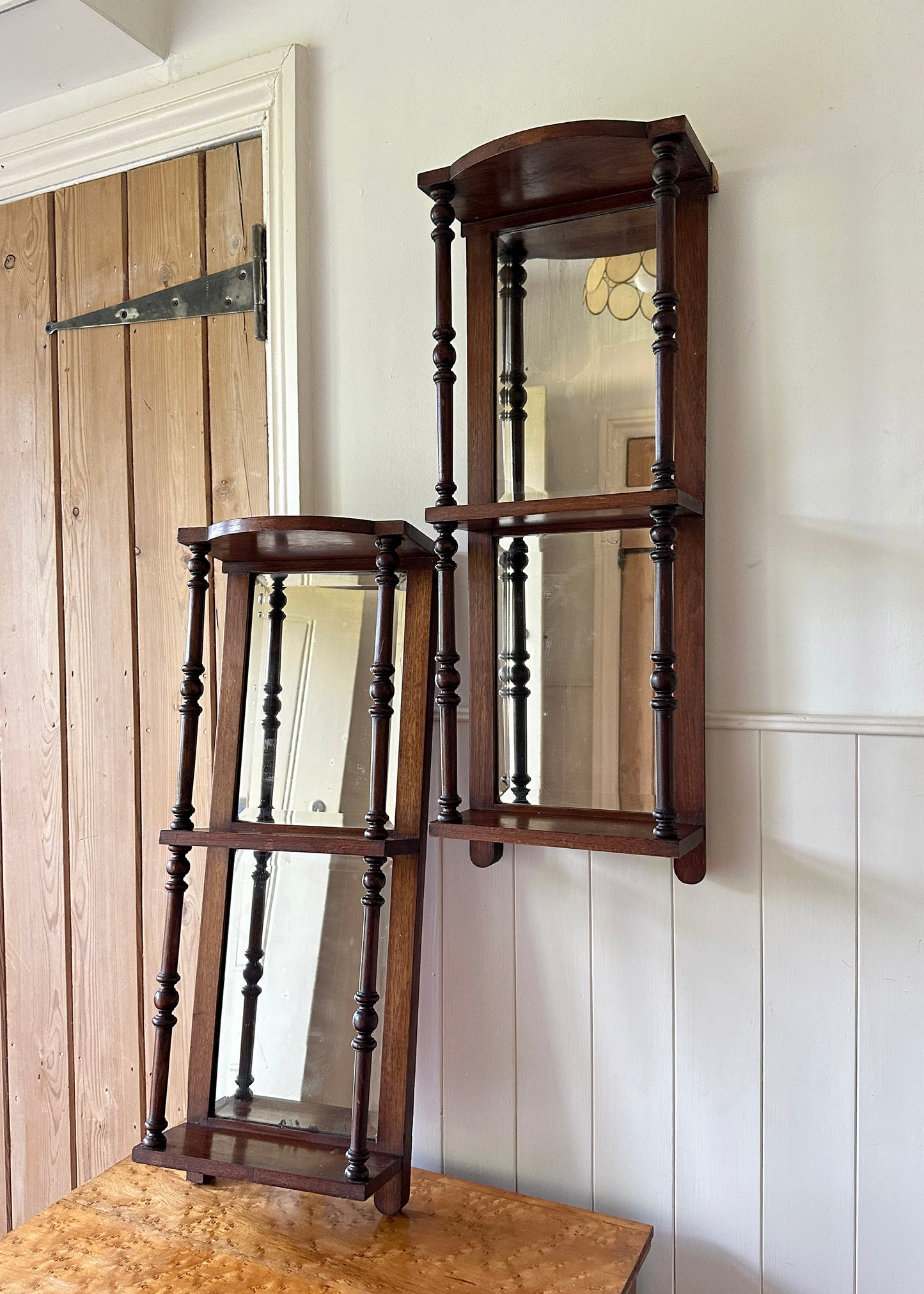 Pair of Mirror Back Wall Shelves