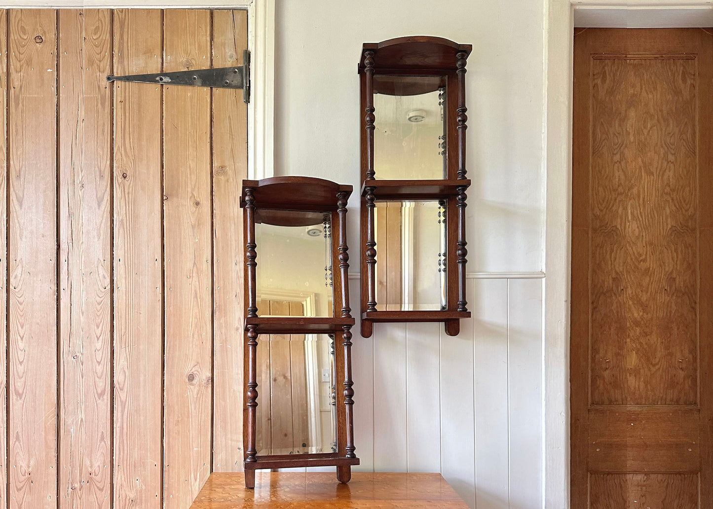 Pair of Mirror Back Wall Shelves