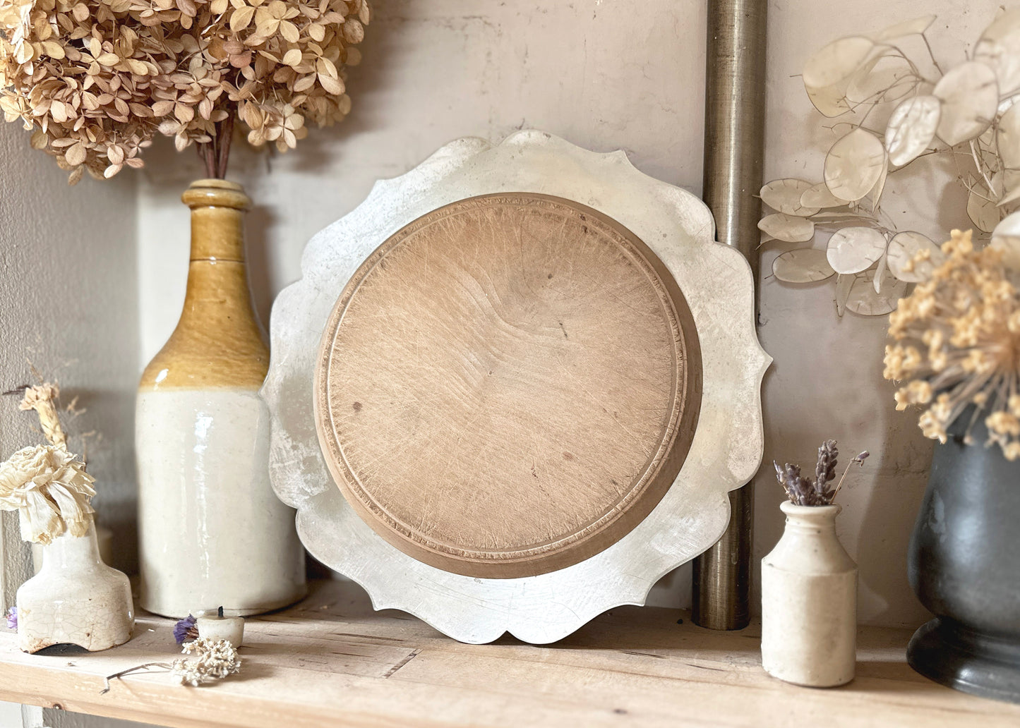 Wood Bread Board & Silver Plate