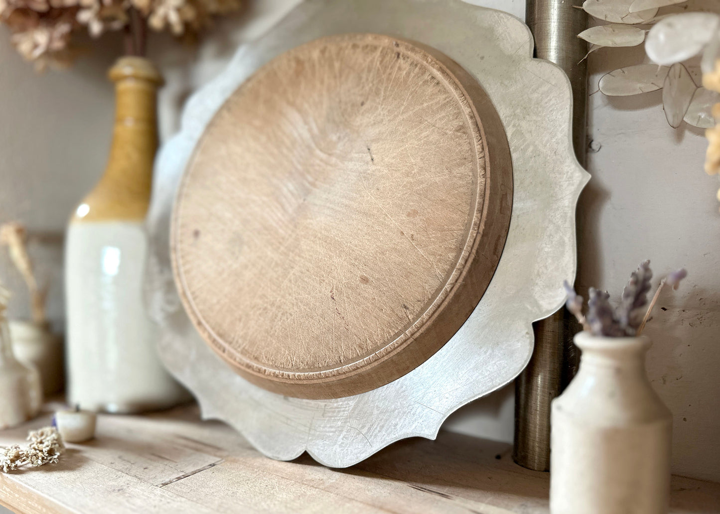 Wood Bread Board & Silver Plate