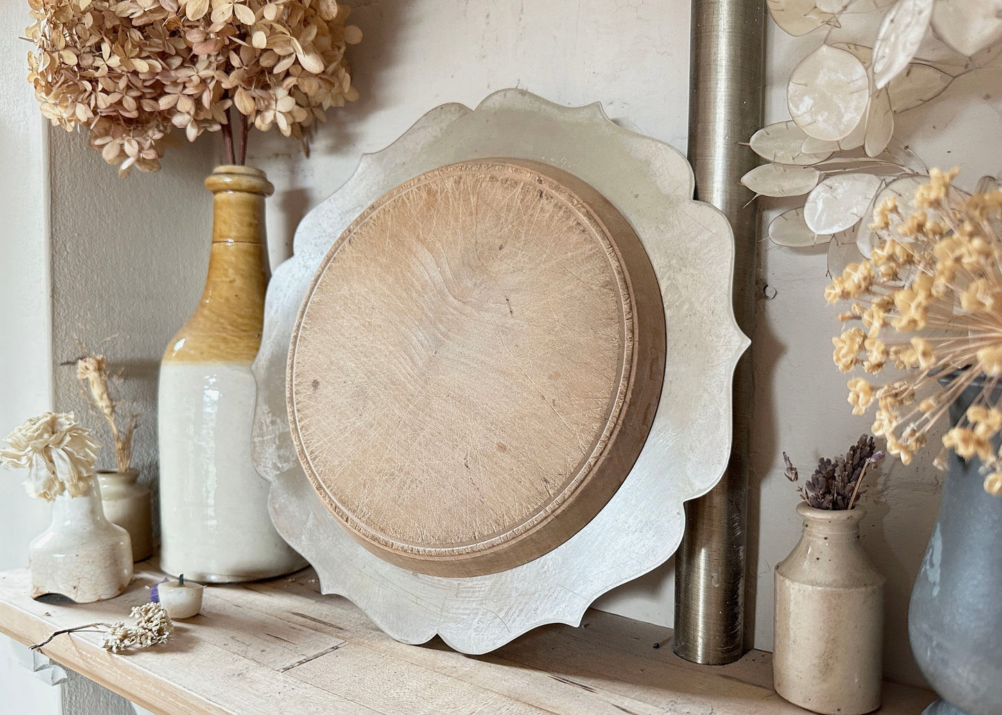 Wood Bread Board & Silver Plate