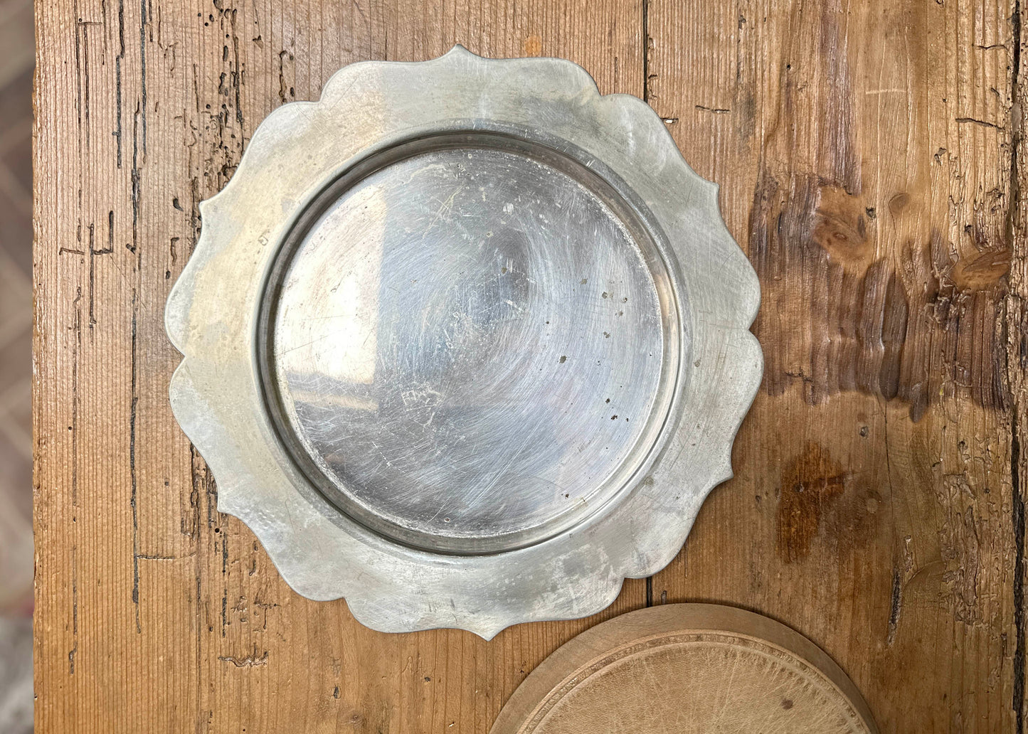 Wood Bread Board & Silver Plate