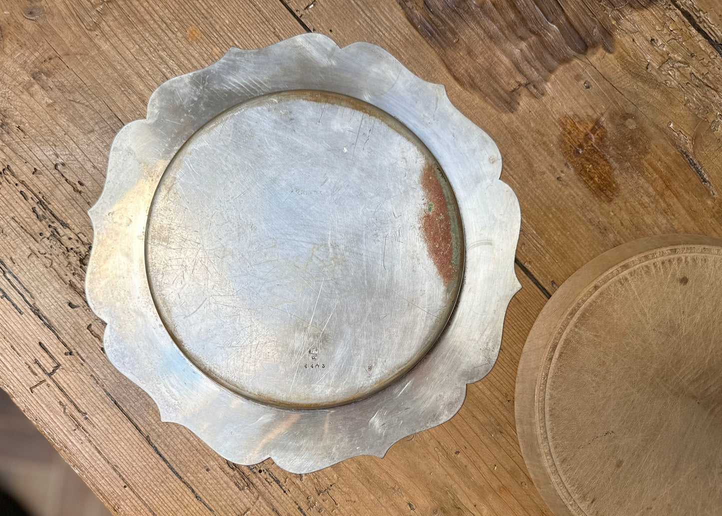 Wood Bread Board & Silver Plate