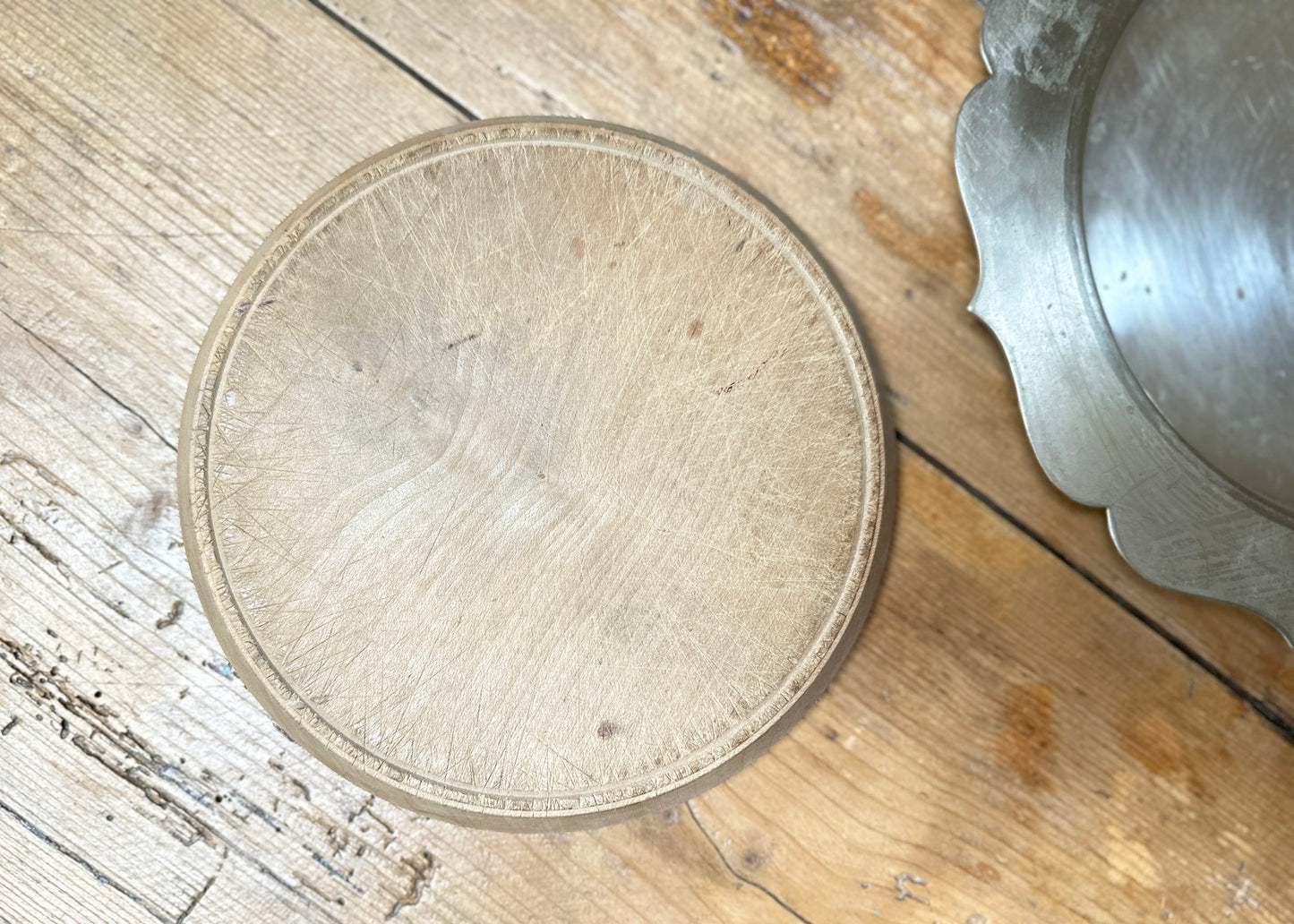 Wood Bread Board & Silver Plate