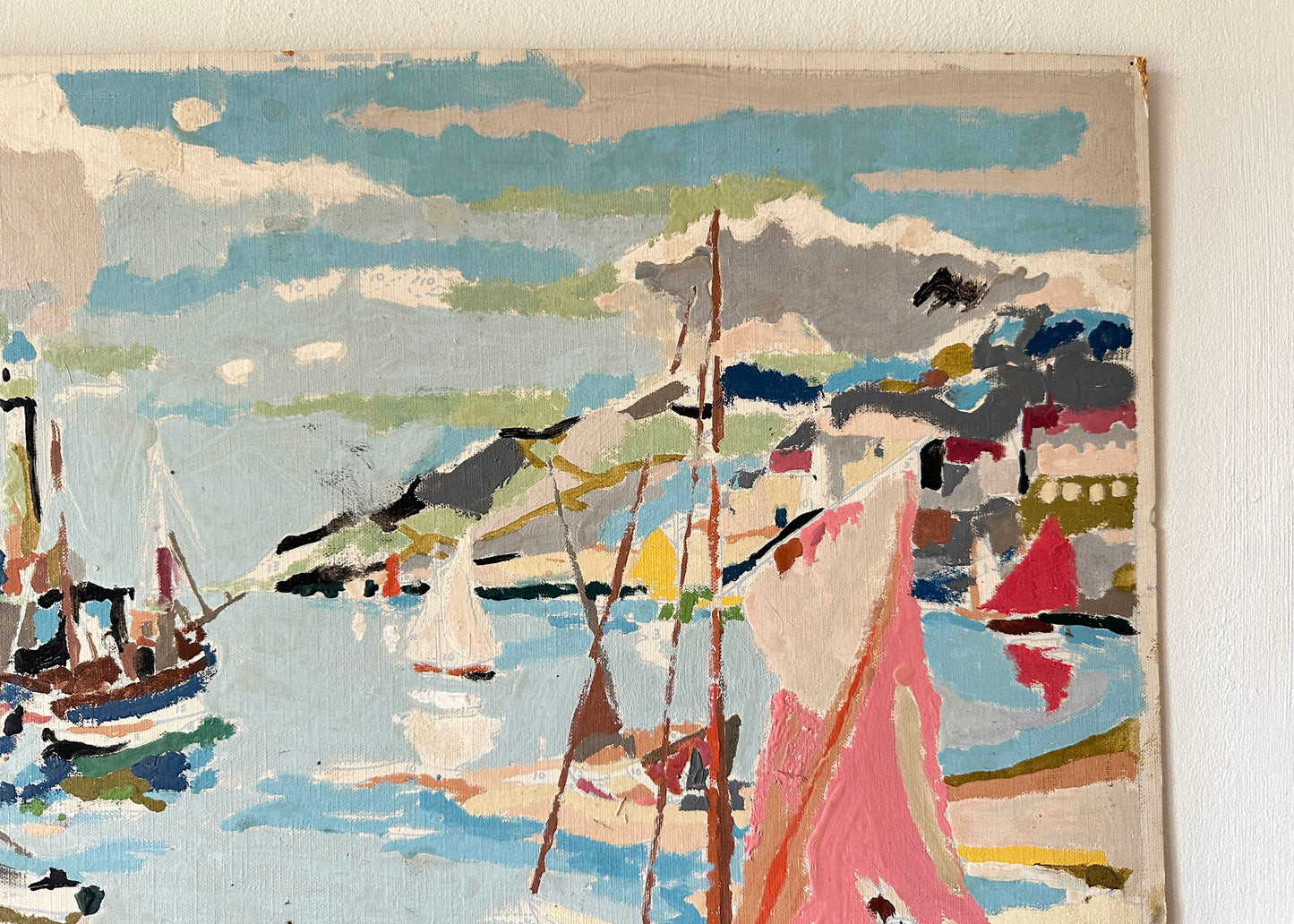 Colourful Boats in a Harbour Painting