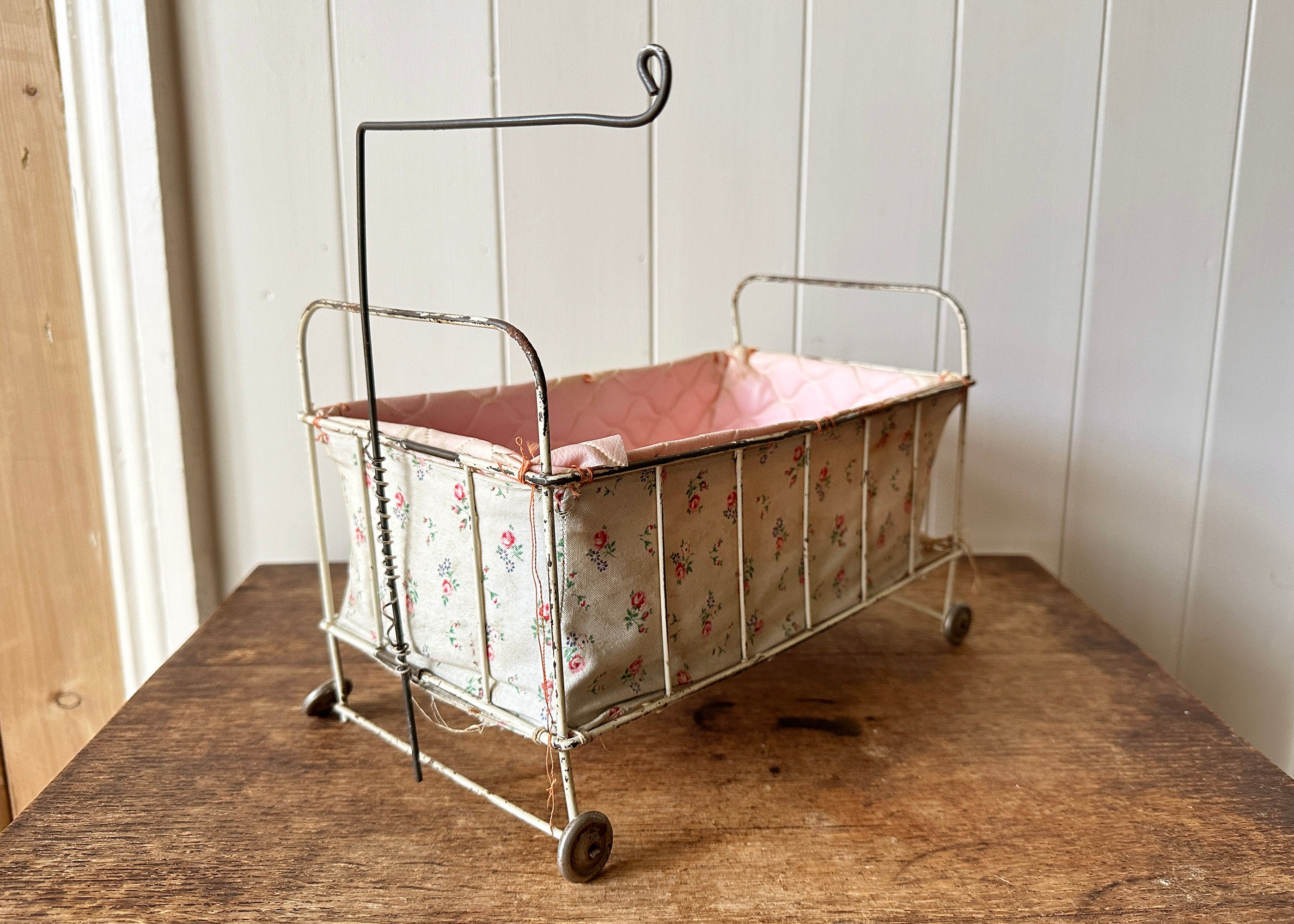 Antique doll crib with wheels best sale