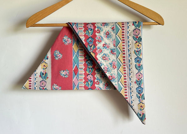 Vintage Patterned Fabric Scarf - Blue Gingham