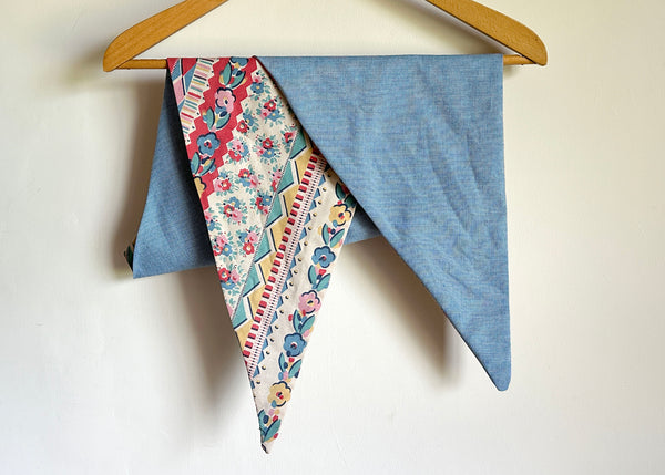 Vintage Patterned Fabric Scarf - Blue Gingham
