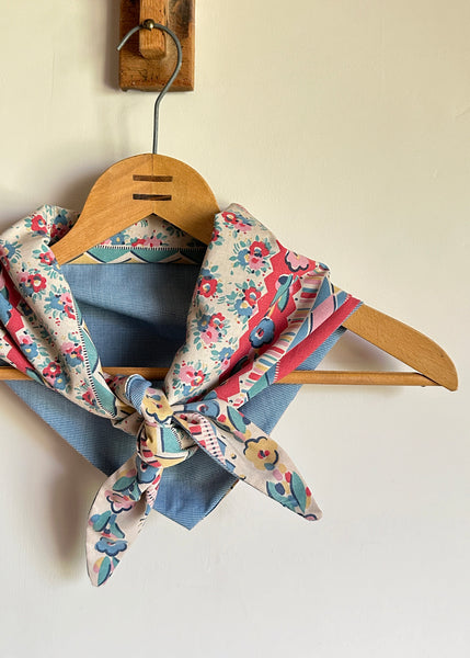 Vintage Patterned Fabric Scarf - Blue Gingham