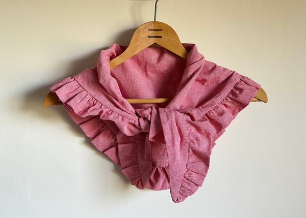 Vintage Gingham Scarf, Ruffled Edge