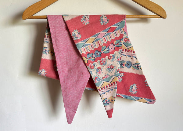 Vintage Patterned Fabric Scarf - Red Gingham