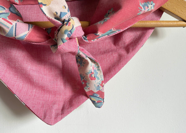 Vintage Patterned Fabric Scarf - Red Gingham