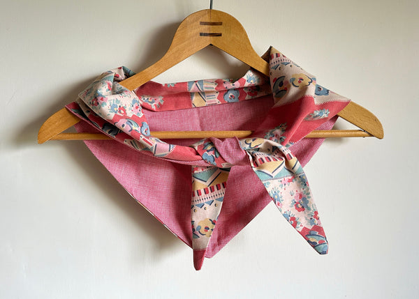 Vintage Patterned Fabric Scarf - Red Gingham