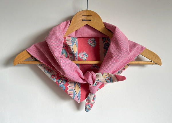Vintage Patterned Fabric Scarf - Red Gingham