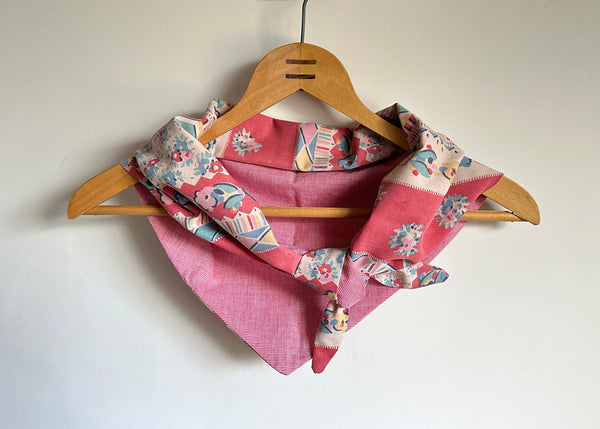 Vintage Patterned Fabric Scarf - Red Gingham