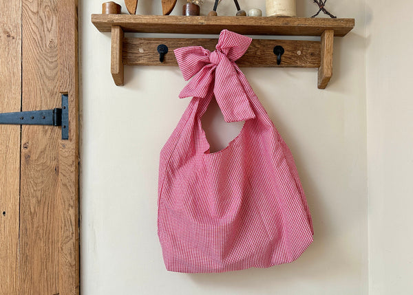 Gingham Bow Shoulder Bag- Slouchy Tote